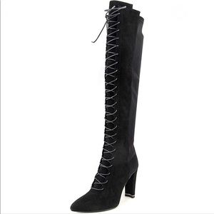 Stuart Weitzman Highstrung Lace Up Black Boots